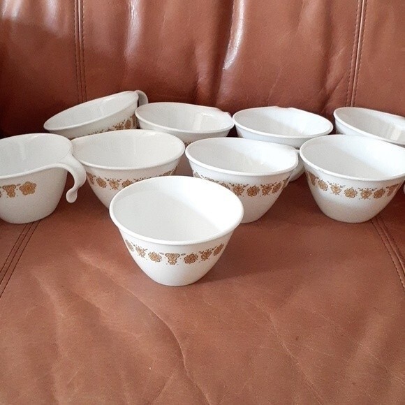 Corelle butterfly gold cup set and sugar bowl. 6 coffee or tea cups vintage - Picture 1 of 5